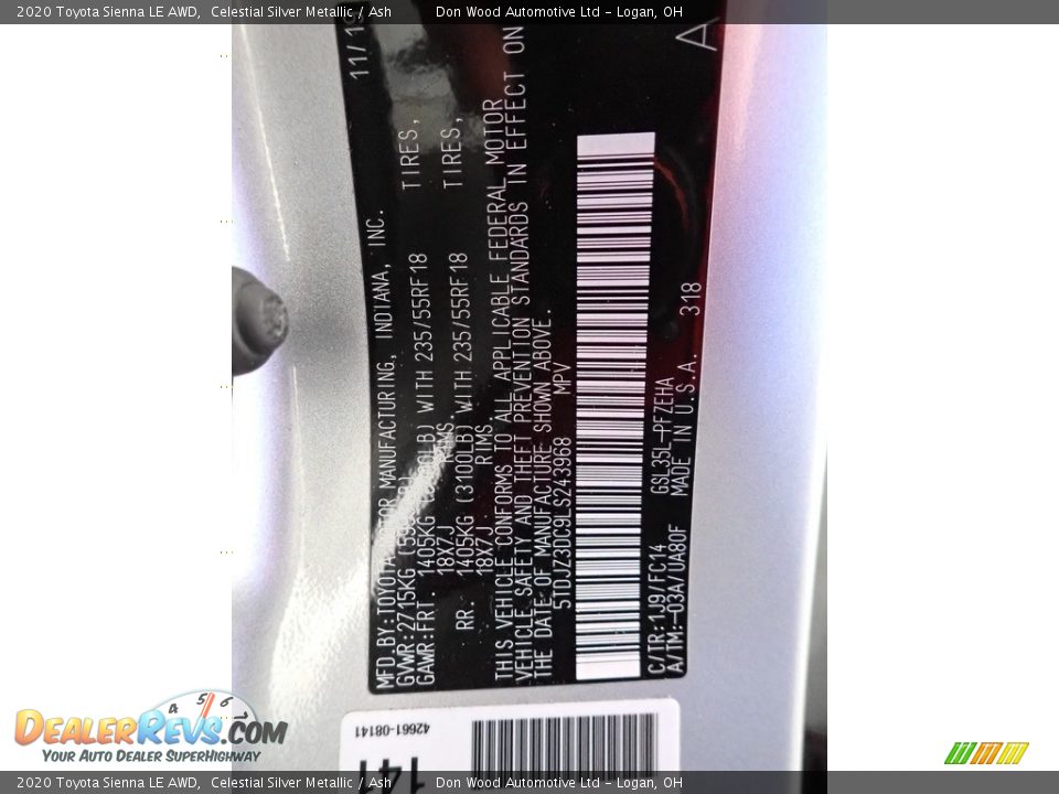 2020 Toyota Sienna LE AWD Celestial Silver Metallic / Ash Photo #31