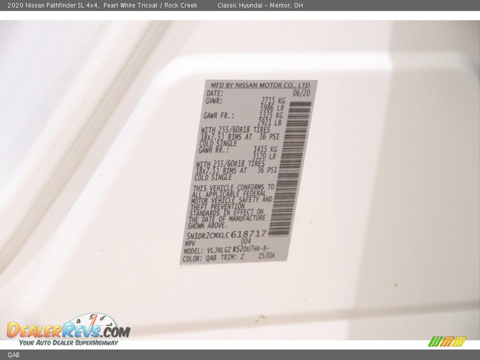 Nissan Color Code QAB Pearl White Tricoat