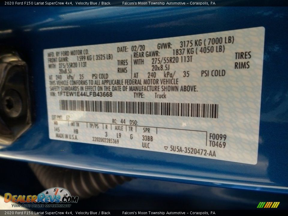 2020 Ford F150 Lariat SuperCrew 4x4 Velocity Blue / Black Photo #28