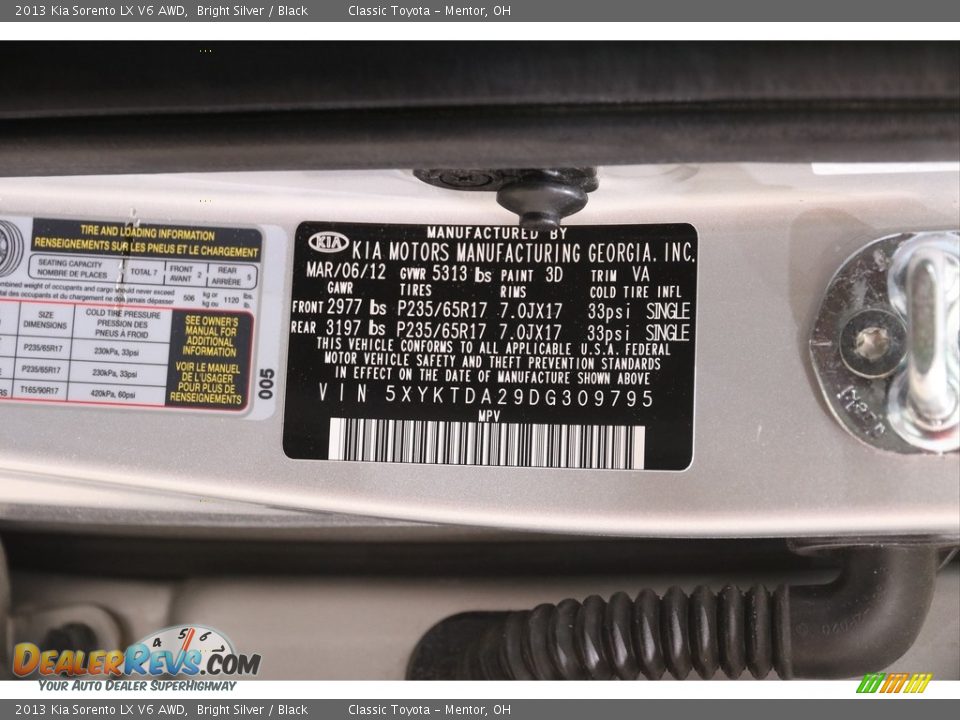 2013 Kia Sorento LX V6 AWD Bright Silver / Black Photo #21