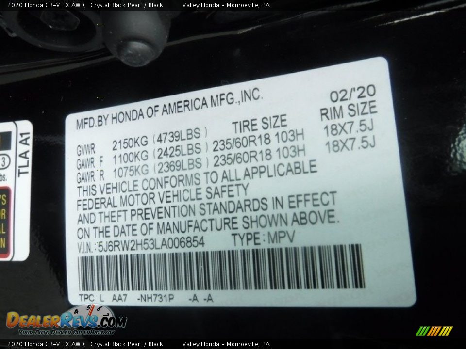2020 Honda CR-V EX AWD Crystal Black Pearl / Black Photo #35