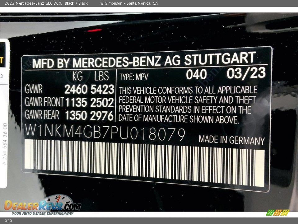 Mercedes-Benz Color Code 040 Black