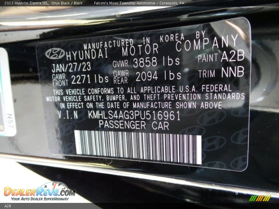 Hyundai Color Code A2B Onyx Black