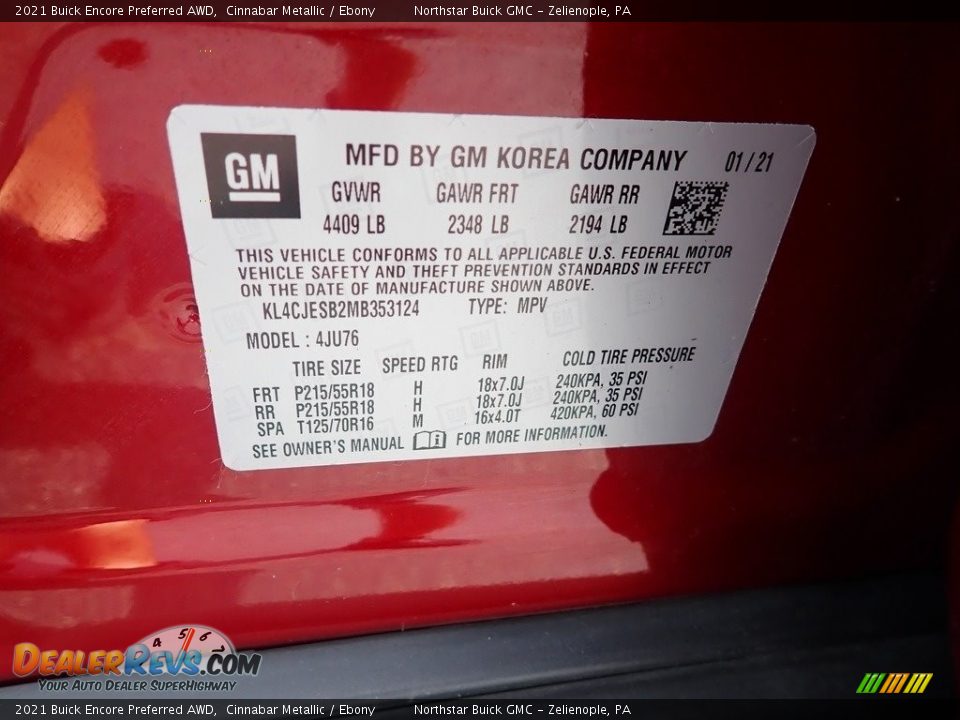2021 Buick Encore Preferred AWD Cinnabar Metallic / Ebony Photo #30