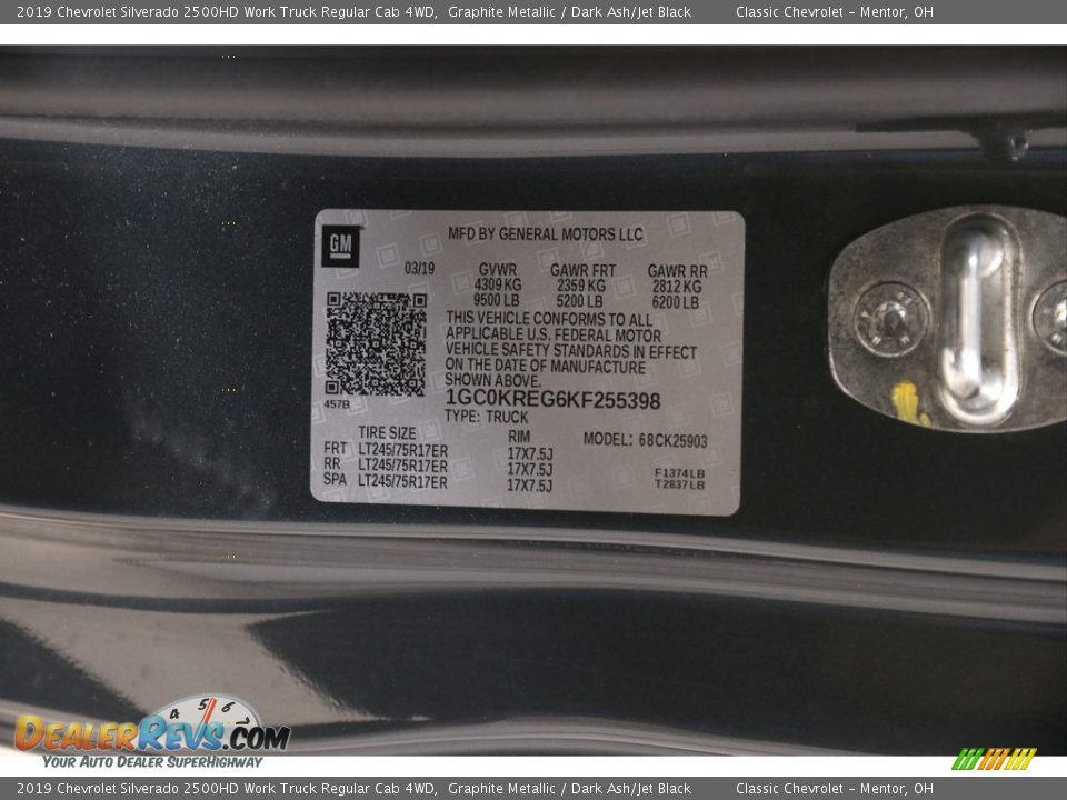 2019 Chevrolet Silverado 2500HD Work Truck Regular Cab 4WD Graphite Metallic / Dark Ash/Jet Black Photo #18