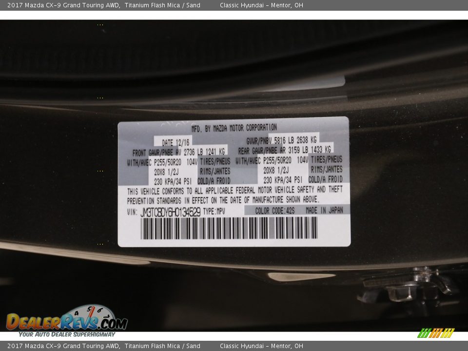 2017 Mazda CX-9 Grand Touring AWD Titanium Flash Mica / Sand Photo #23