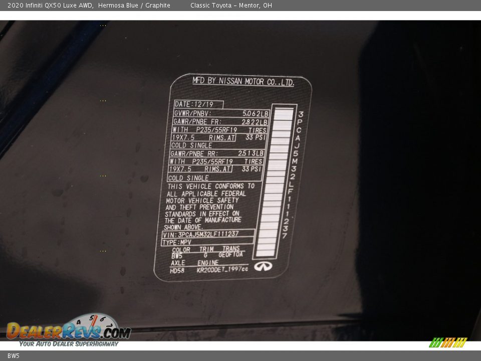 Infiniti Color Code BW5 Hermosa Blue