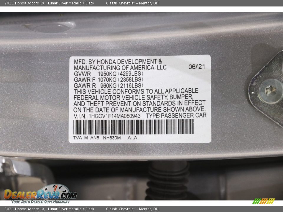 2021 Honda Accord LX Lunar Silver Metallic / Black Photo #21