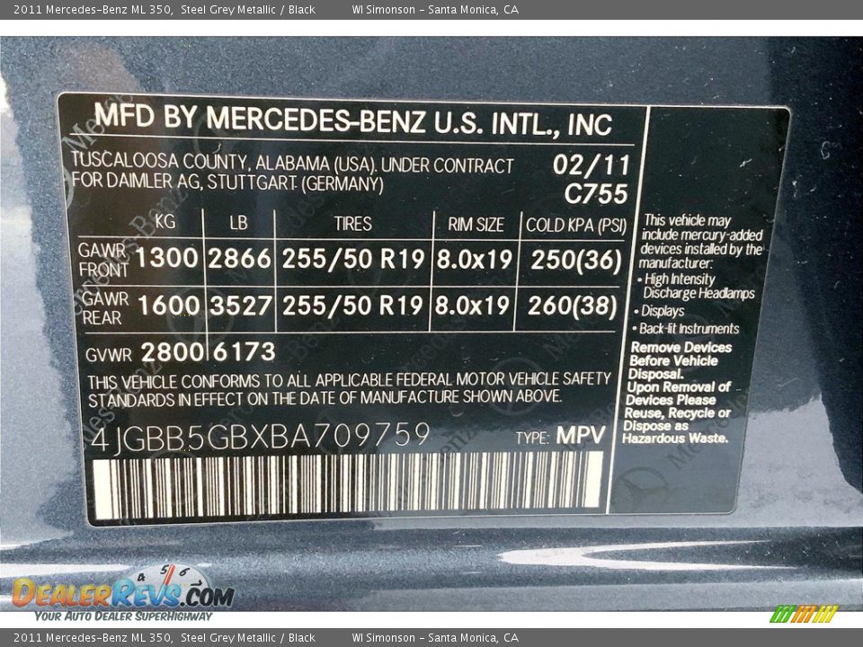 2011 Mercedes-Benz ML 350 Steel Grey Metallic / Black Photo #33