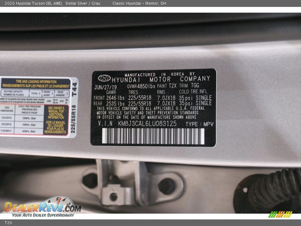 Hyundai Color Code T2X Stellar Silver