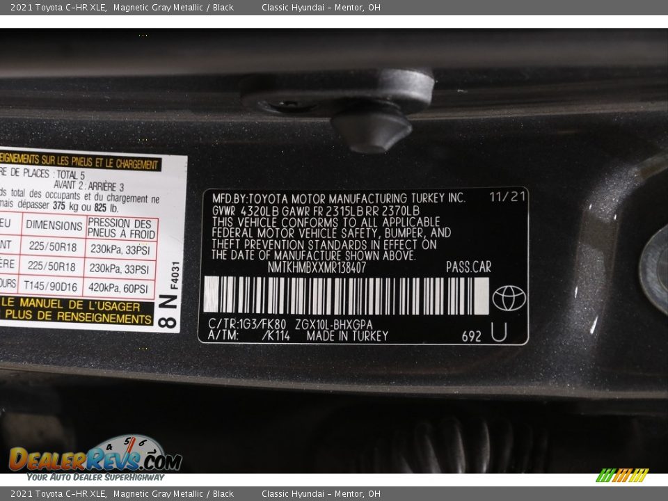 2021 Toyota C-HR XLE Magnetic Gray Metallic / Black Photo #19