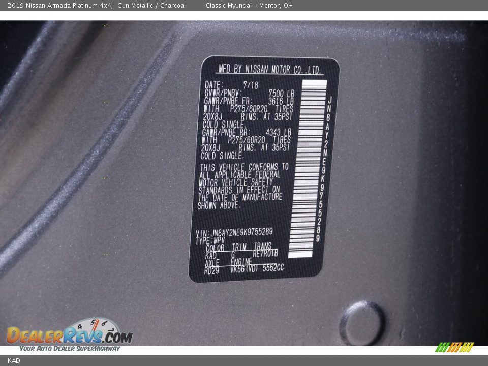 Nissan Color Code KAD Gun Metallic