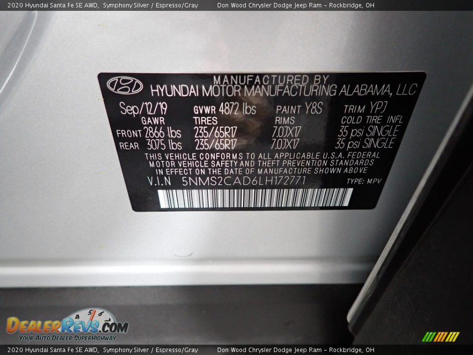 2020 Hyundai Santa Fe SE AWD Symphony Silver / Espresso/Gray Photo #30