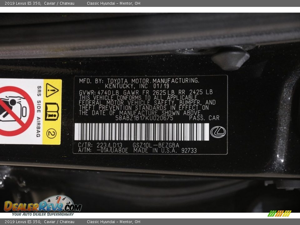 2019 Lexus ES 350 Caviar / Chateau Photo #23