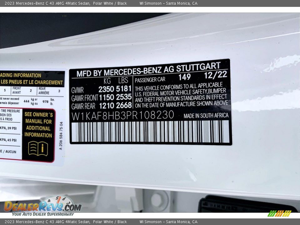 2023 Mercedes-Benz C 43 AMG 4Matic Sedan Polar White / Black Photo #13