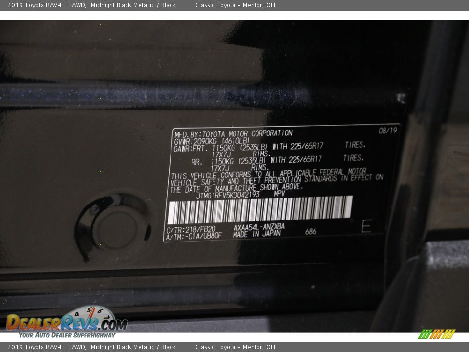 2019 Toyota RAV4 LE AWD Midnight Black Metallic / Black Photo #20