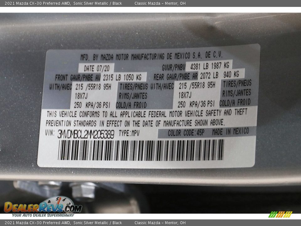 2021 Mazda CX-30 Preferred AWD Sonic Silver Metallic / Black Photo #22