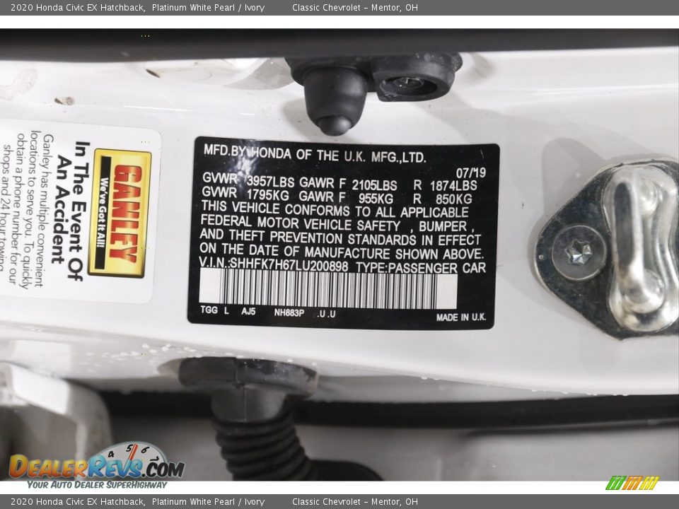 2020 Honda Civic EX Hatchback Platinum White Pearl / Ivory Photo #22