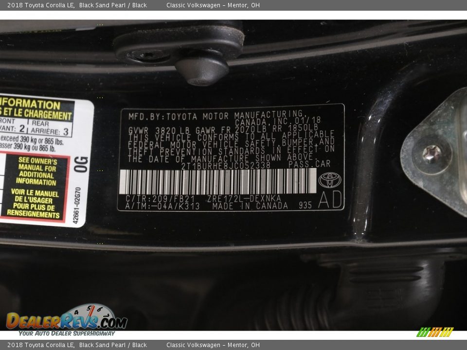 2018 Toyota Corolla LE Black Sand Pearl / Black Photo #20