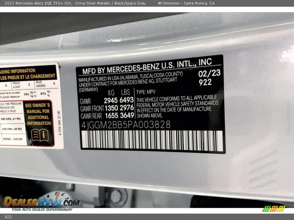 Mercedes-Benz Color Code 922 Cirrus Silver Metallic