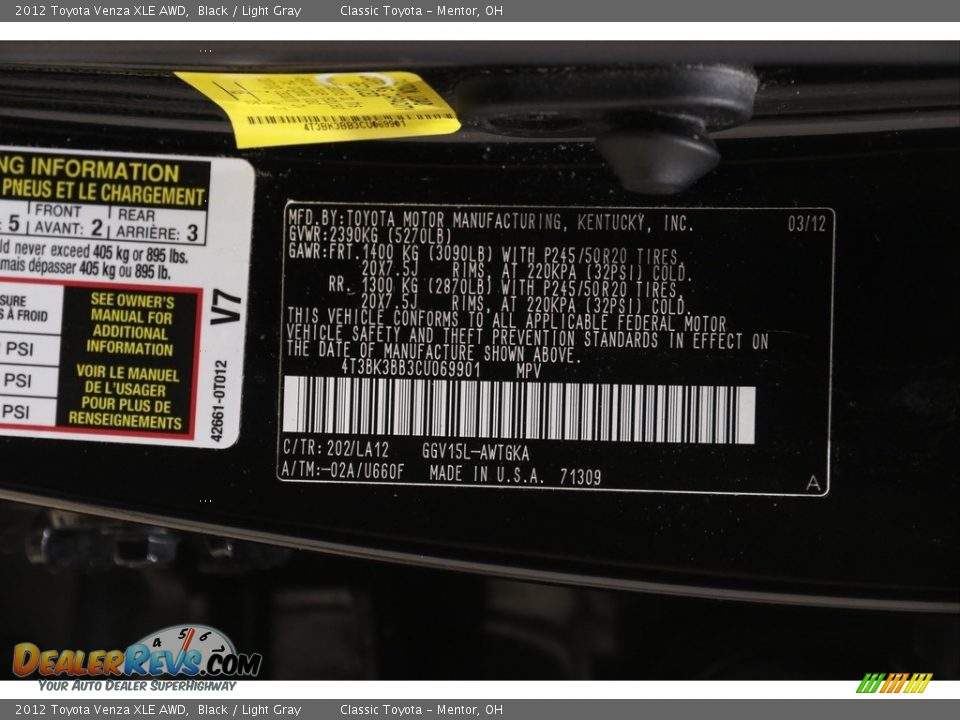 2012 Toyota Venza XLE AWD Black / Light Gray Photo #23