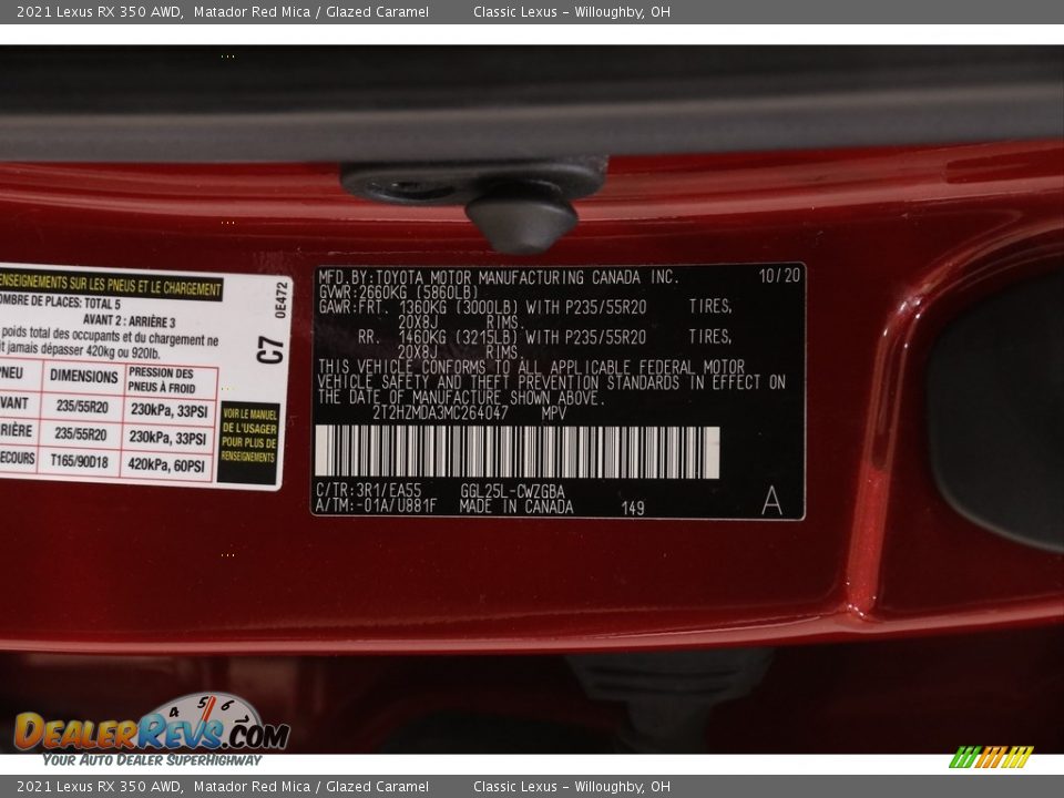2021 Lexus RX 350 AWD Matador Red Mica / Glazed Caramel Photo #24