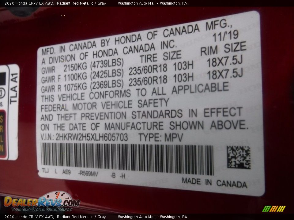 2020 Honda CR-V EX AWD Radiant Red Metallic / Gray Photo #33