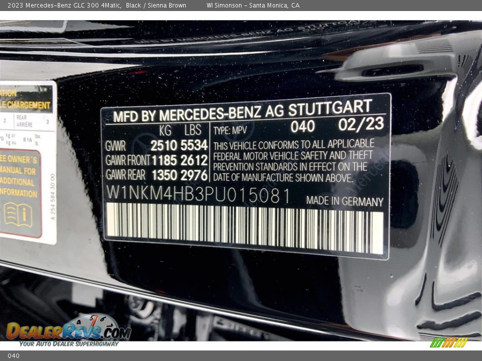 Mercedes-Benz Color Code 040 Black