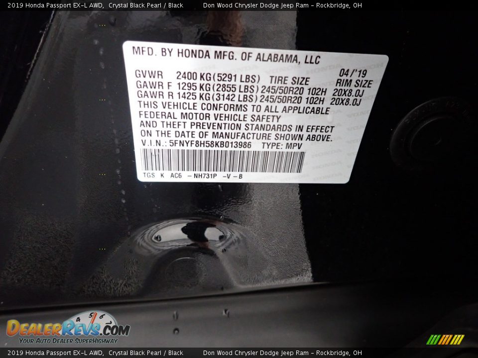 2019 Honda Passport EX-L AWD Crystal Black Pearl / Black Photo #33