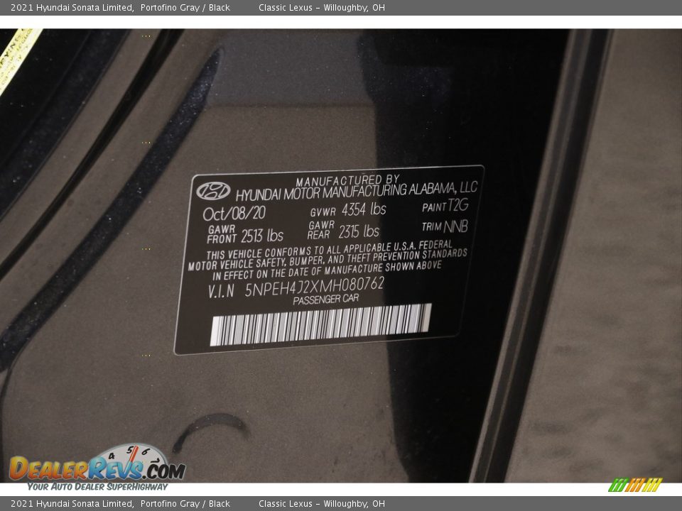 2021 Hyundai Sonata Limited Portofino Gray / Black Photo #23