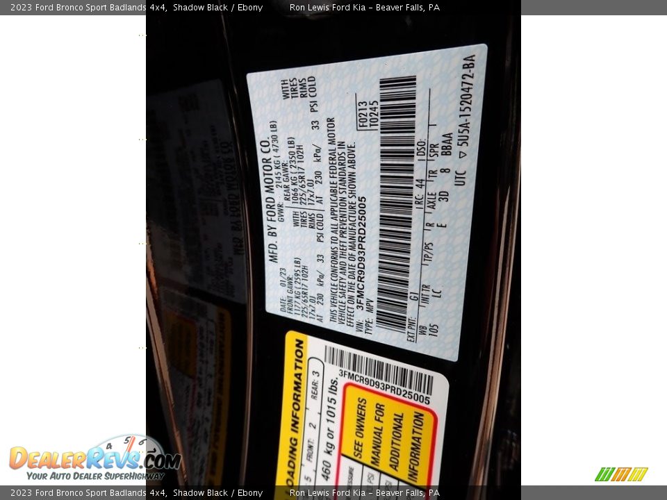 2023 Ford Bronco Sport Badlands 4x4 Shadow Black / Ebony Photo #20