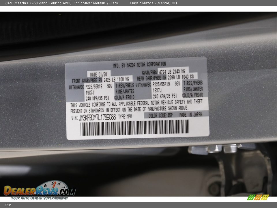 Mazda Color Code 45P Sonic Silver Metallic