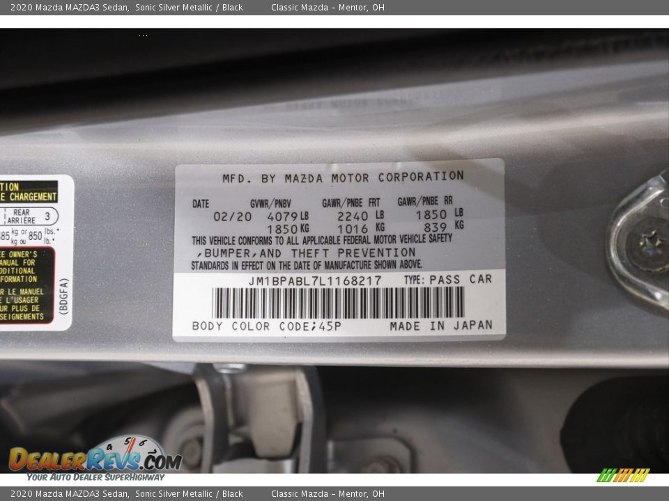 2020 Mazda MAZDA3 Sedan Sonic Silver Metallic / Black Photo #20