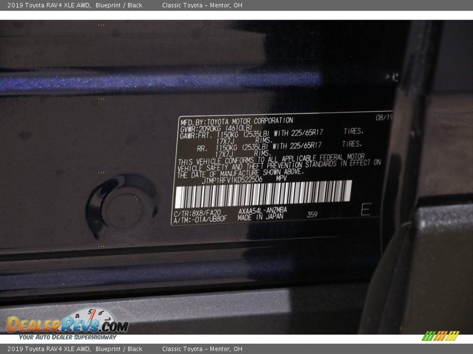2019 Toyota RAV4 XLE AWD Blueprint / Black Photo #20