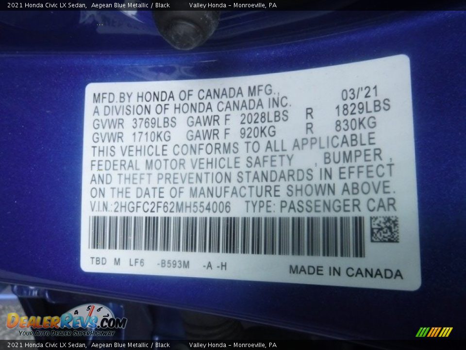 2021 Honda Civic LX Sedan Aegean Blue Metallic / Black Photo #27