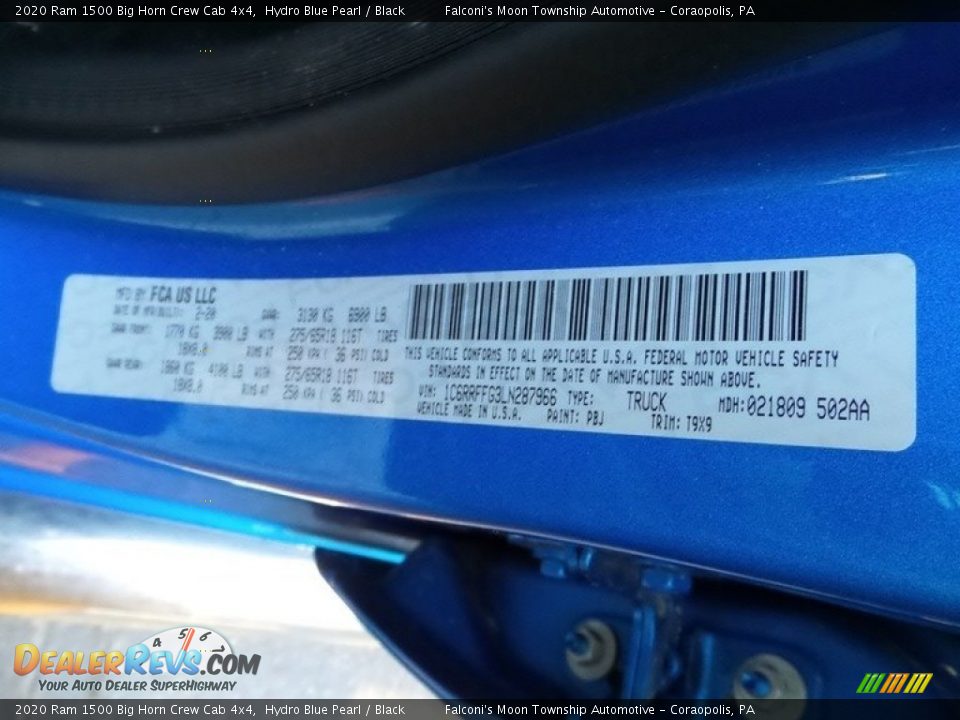 2020 Ram 1500 Big Horn Crew Cab 4x4 Hydro Blue Pearl / Black Photo #22