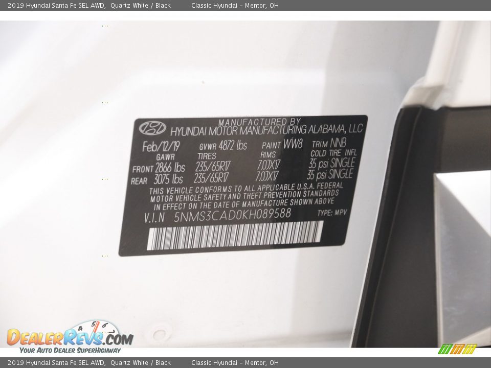 2019 Hyundai Santa Fe SEL AWD Quartz White / Black Photo #20