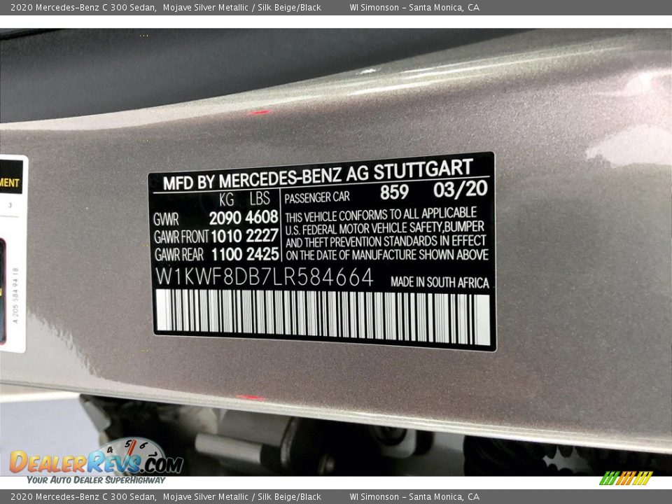2020 Mercedes-Benz C 300 Sedan Mojave Silver Metallic / Silk Beige/Black Photo #33