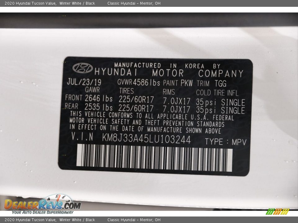 2020 Hyundai Tucson Value Winter White / Black Photo #20