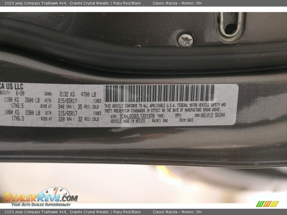 2020 Jeep Compass Trailhawk 4x4 Granite Crystal Metallic / Ruby Red/Black Photo #23