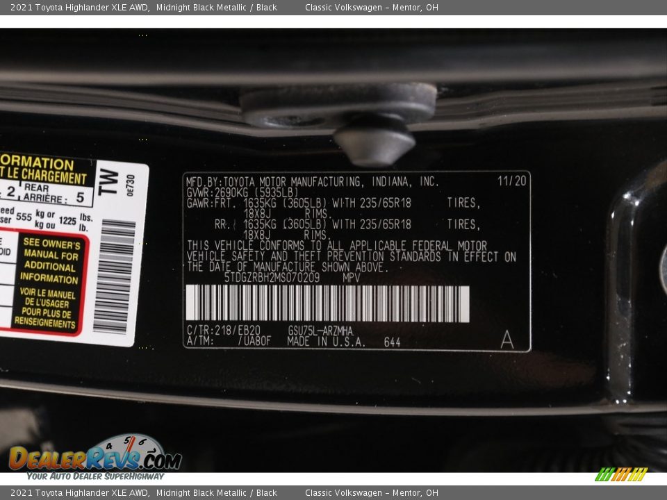 2021 Toyota Highlander XLE AWD Midnight Black Metallic / Black Photo #22