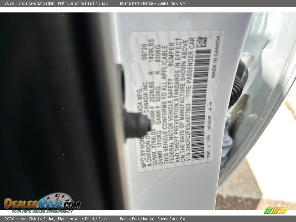 2020 Honda Civic LX Sedan Platinum White Pearl / Black Photo #31