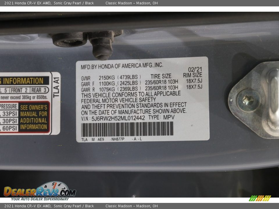 2021 Honda CR-V EX AWD Sonic Gray Pearl / Black Photo #23