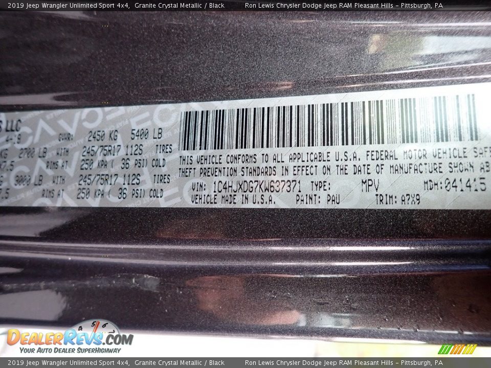 2019 Jeep Wrangler Unlimited Sport 4x4 Granite Crystal Metallic / Black Photo #15