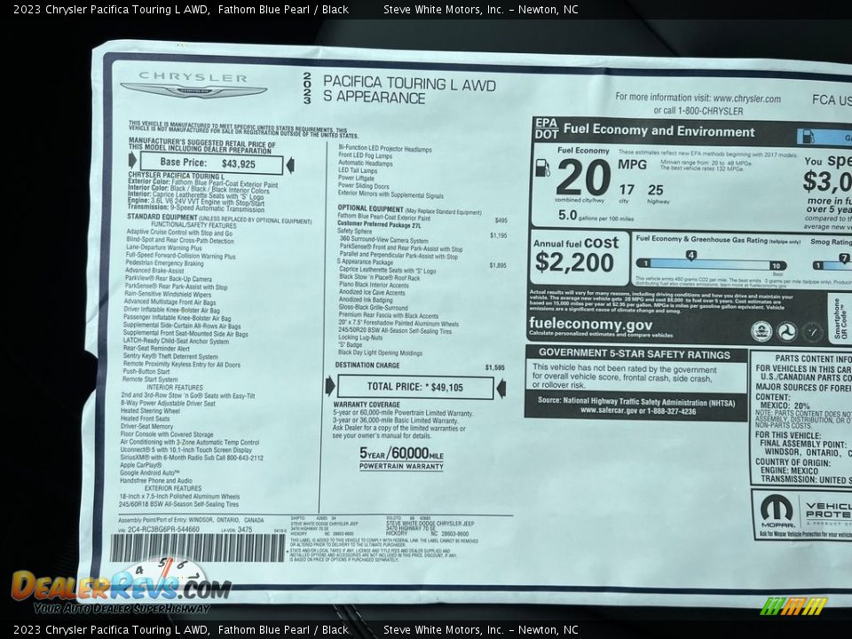 2023 Chrysler Pacifica Touring L AWD Window Sticker Photo #29