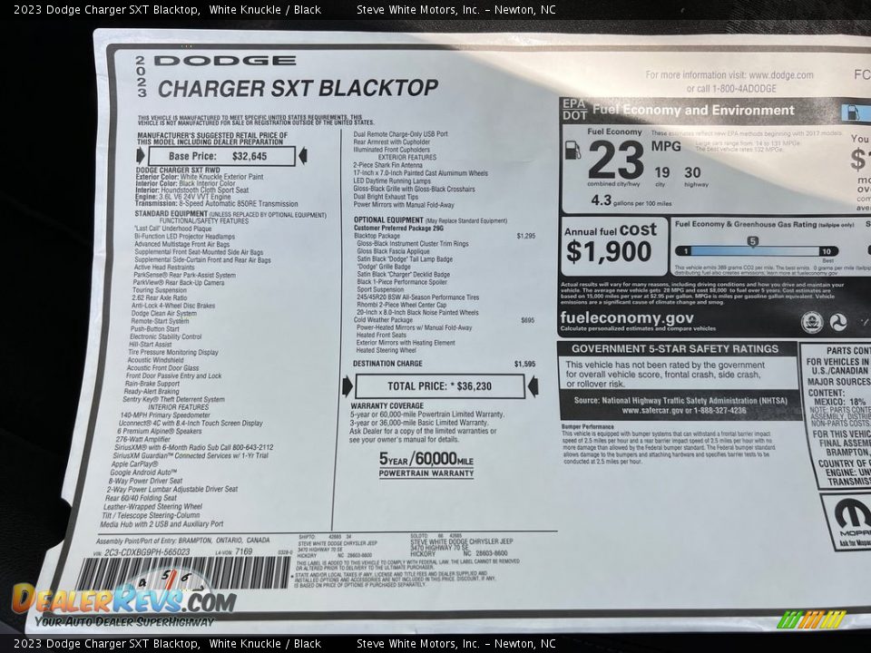 2023 Dodge Charger SXT Blacktop Window Sticker Photo #27