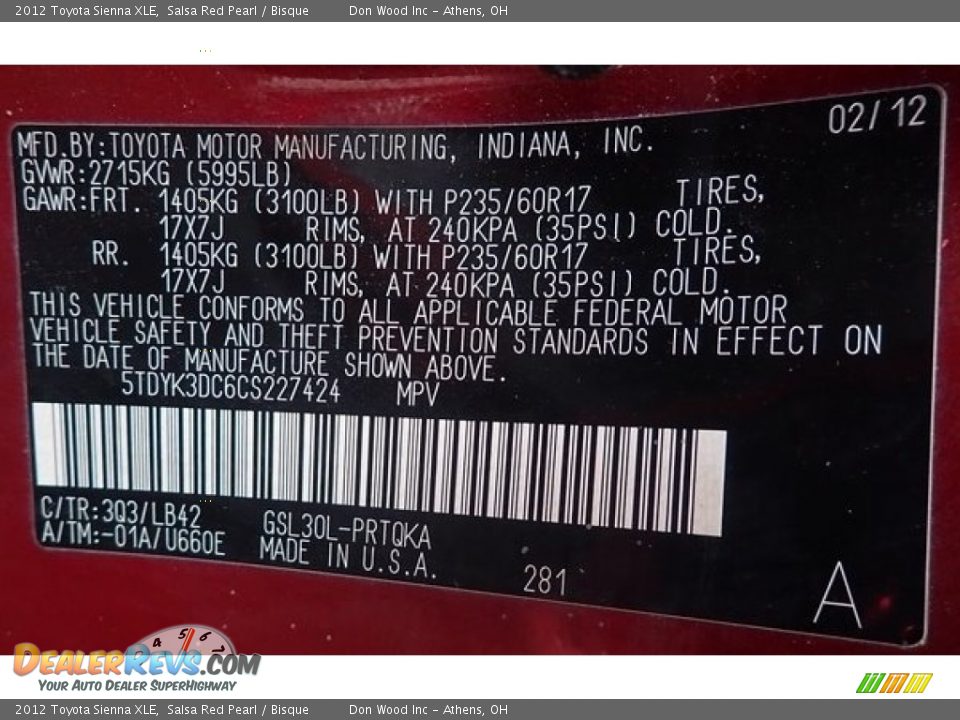 2012 Toyota Sienna XLE Salsa Red Pearl / Bisque Photo #2