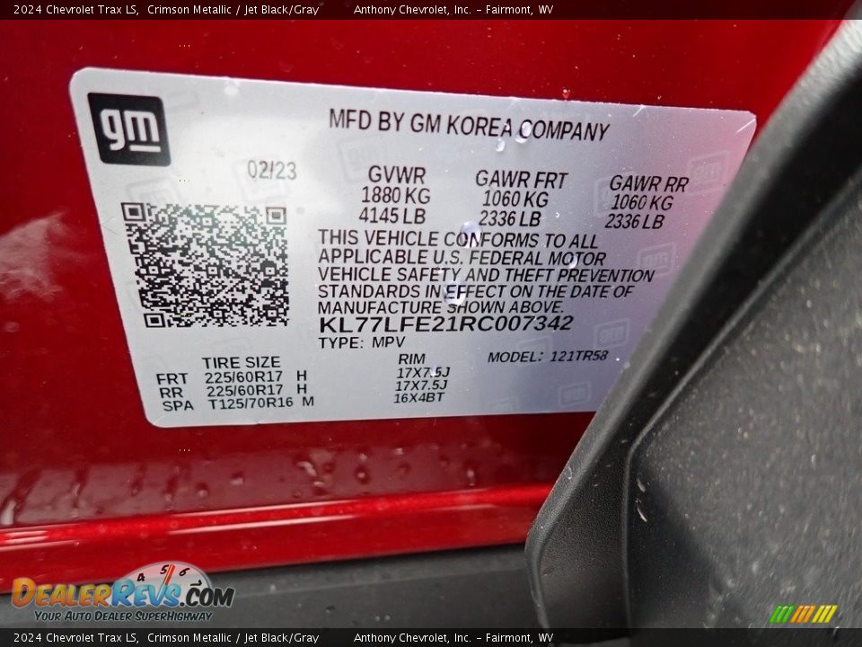 2024 Chevrolet Trax LS Crimson Metallic / Jet Black/Gray Photo #15