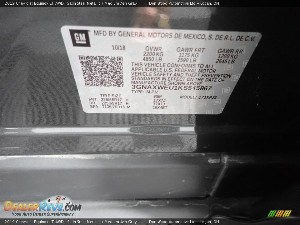2019 Chevrolet Equinox LT AWD Satin Steel Metallic / Medium Ash Gray Photo #30