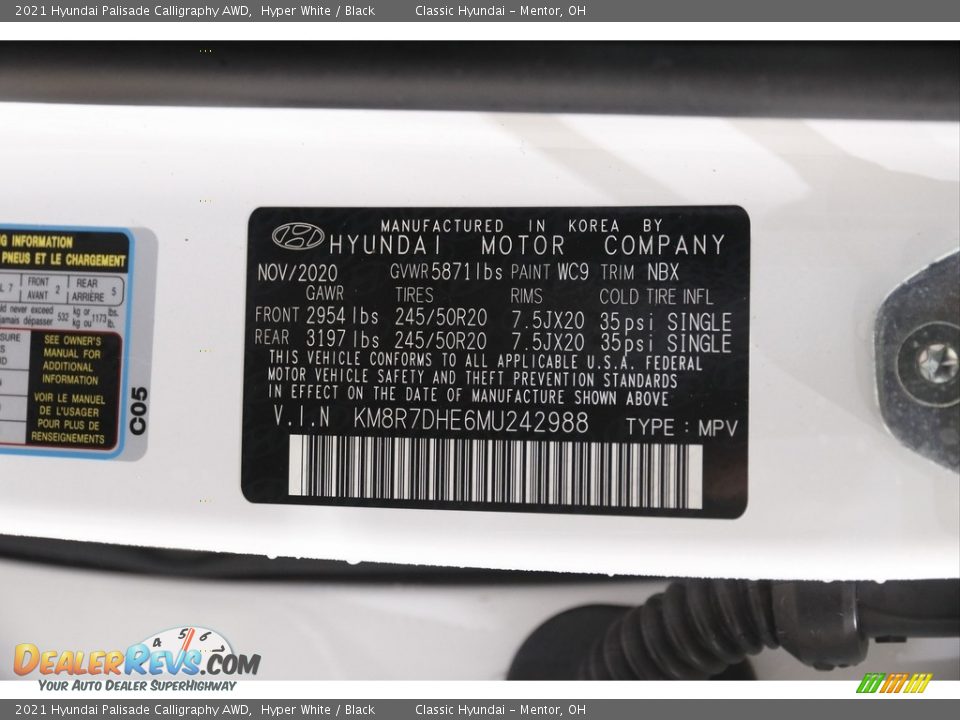 2021 Hyundai Palisade Calligraphy AWD Hyper White / Black Photo #25